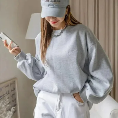 Women's Gray Oversize Half-Zip Cotton Sweatshirt 5