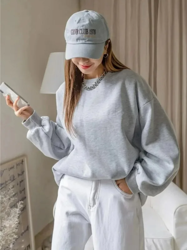Women's Gray Oversize Half-Zip Cotton Sweatshirt 5