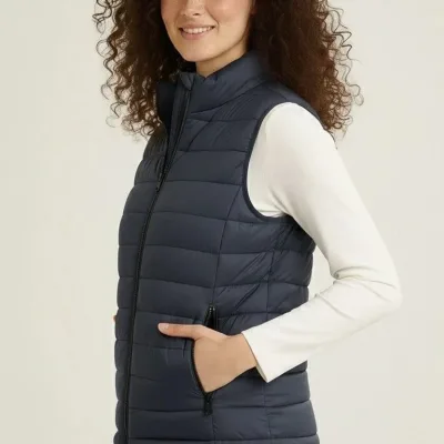 Vest for Women, Navy Blue, Water-Repellent, Quilted, with Pockets, Puffy 2