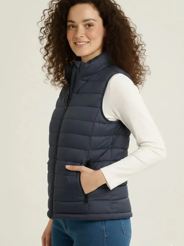 Vest for Women, Navy Blue, Water-Repellent, Quilted, with Pockets, Puffy 2