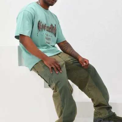 Men's Mint Green Oversize Crew Neck Printed T-Shirt 5