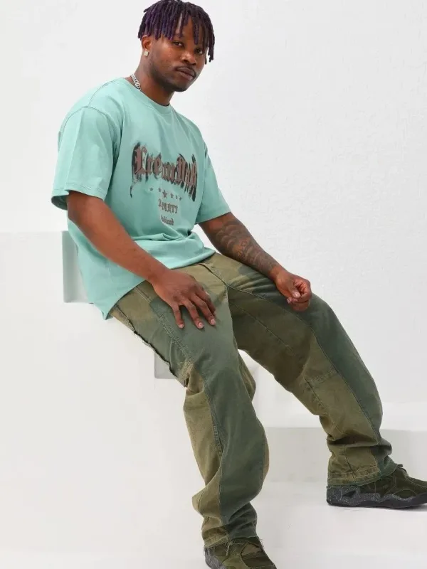 Men's Mint Green Oversize Crew Neck Printed T-Shirt 5