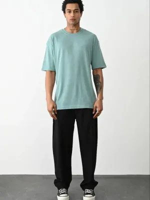 T-Shirta Basic ya Bisîkletê ya Stûyê Vekirî ya Kevirê Mintê ya Mêran