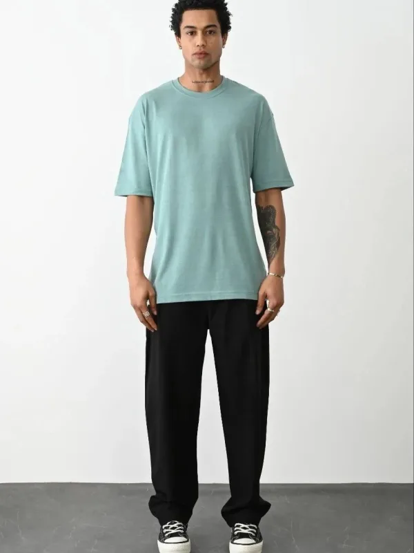 Férfi Mentazöld Basic Jersey Kerékpárnyakú Rövid Ujjú Póló 1