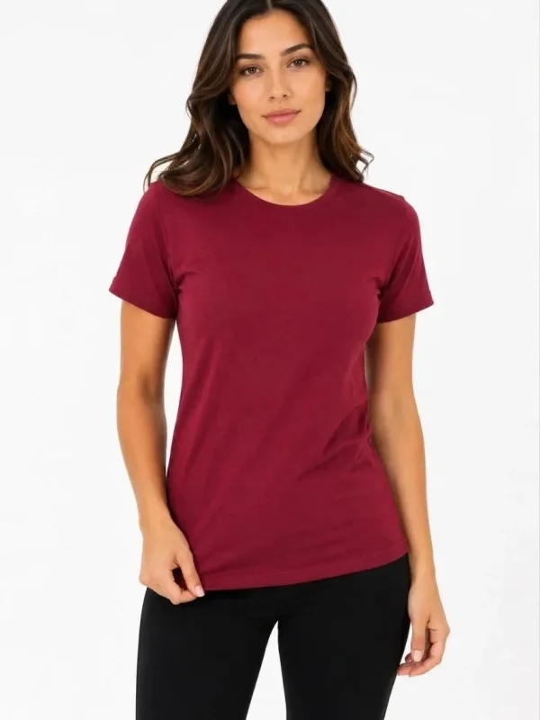 Kadın Bordo Slim Bisiklet Yaka Basic Kısa Kol Tişört 2
