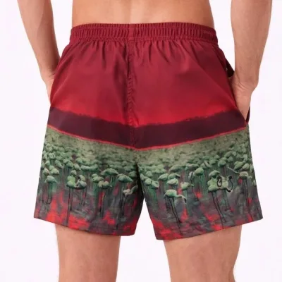Men's Red Zippered Pocket Mesh Lined Quick-Dry Swim Shorts 2