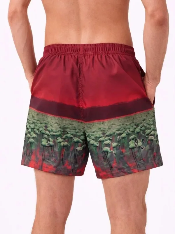 Men's Red Zippered Pocket Mesh Lined Quick-Dry Swim Shorts 2