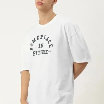 Bluzë për meshkuj, e bardhë, oversized, me jakë biçiklete, me printim, verore 1