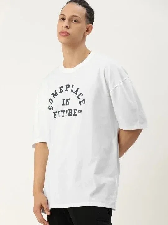 Мъжки бял Oversize велосипедна яка с щампа лятна тениска 1