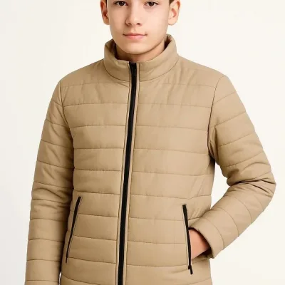 Dětská béžová péřová bunda s kapsami na zip, vodoodpudivá 4