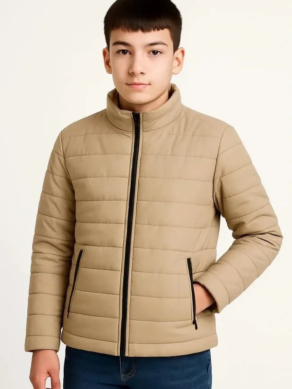 Dětská béžová péřová bunda s kapsami na zip, vodoodpudivá 4