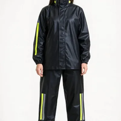 Women's Black Waterproof PVC Reflective Motorcycle Rain Suit 4