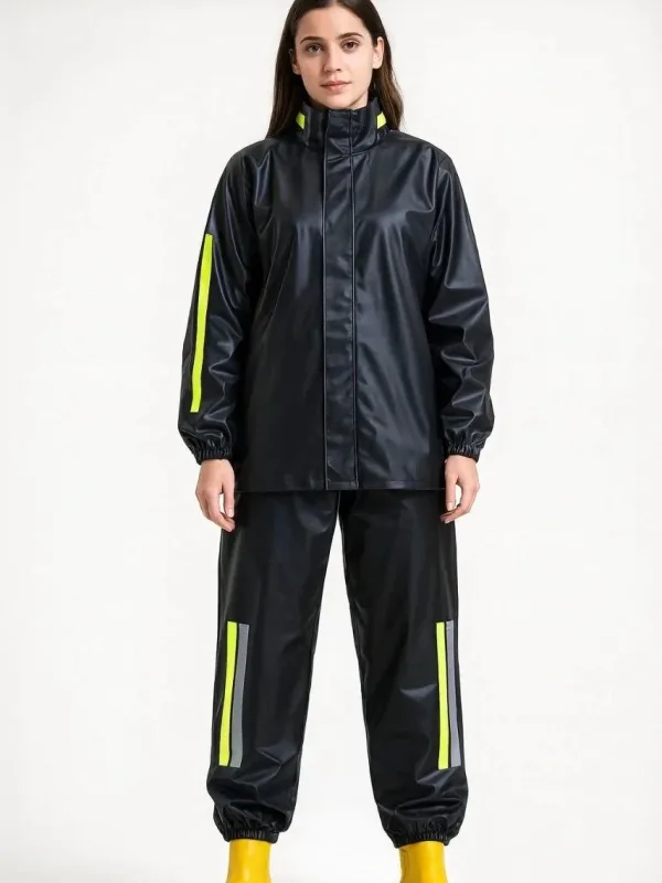 Women's Black Waterproof PVC Reflective Motorcycle Rain Suit 4