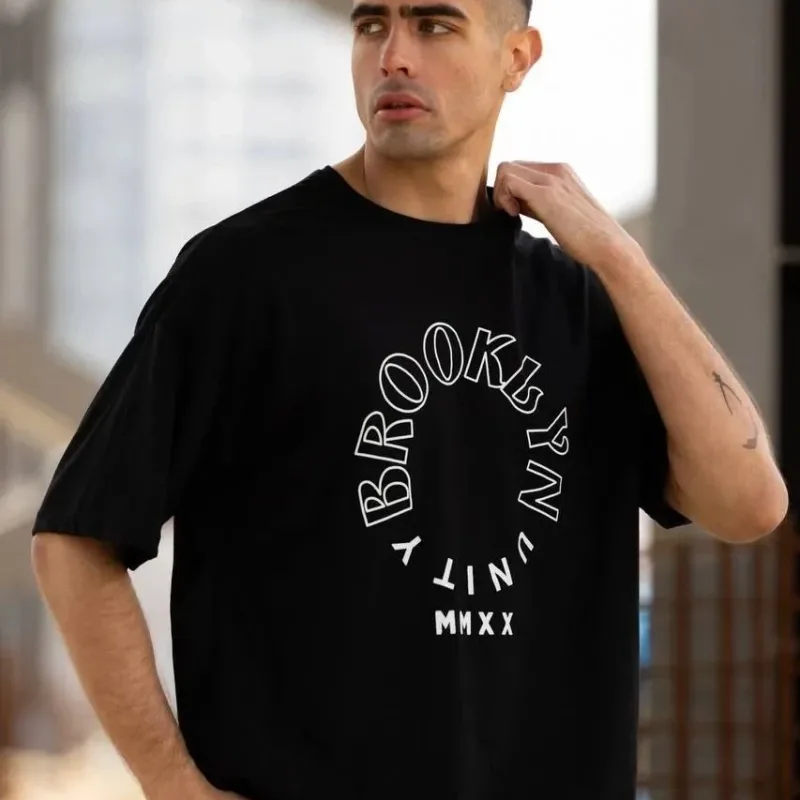 Muška crna regular fit bicikli kragna sa printom majica