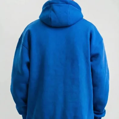 Sweatshirtê Mêran ê Şînê Saks, Oversize, 3 Têl Pembû, Bi Kapşon, Bi Berîkên Kangurû 2