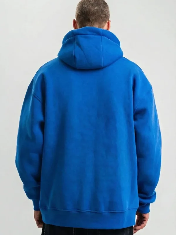 Sweatshirtê Mêran ê Şînê Saks, Oversize, 3 Têl Pembû, Bi Kapşon, Bi Berîkên Kangurû 2