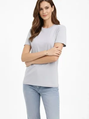 Women's Gray Regular Scoop Neck Short Sleeve Plain T-Shirt