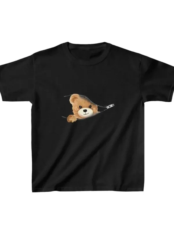 Детска црна oversize печатена маица со кружен деколте 1