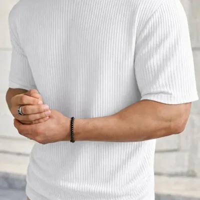 Црн бел 2-ен oversize ребрест памук машки T-shirt 2