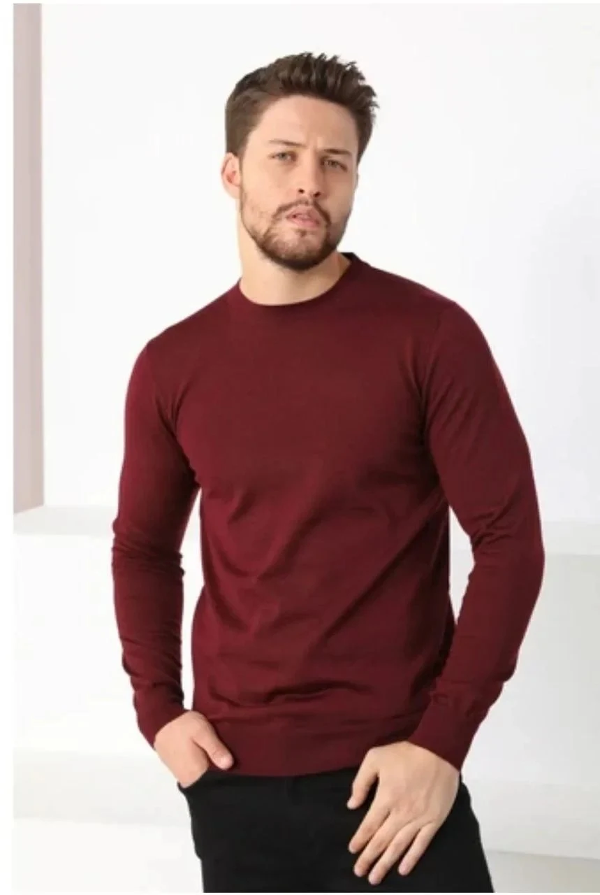 Muški bordo bisiklet ovratnik dugi rukav tkani pletivo džemper
