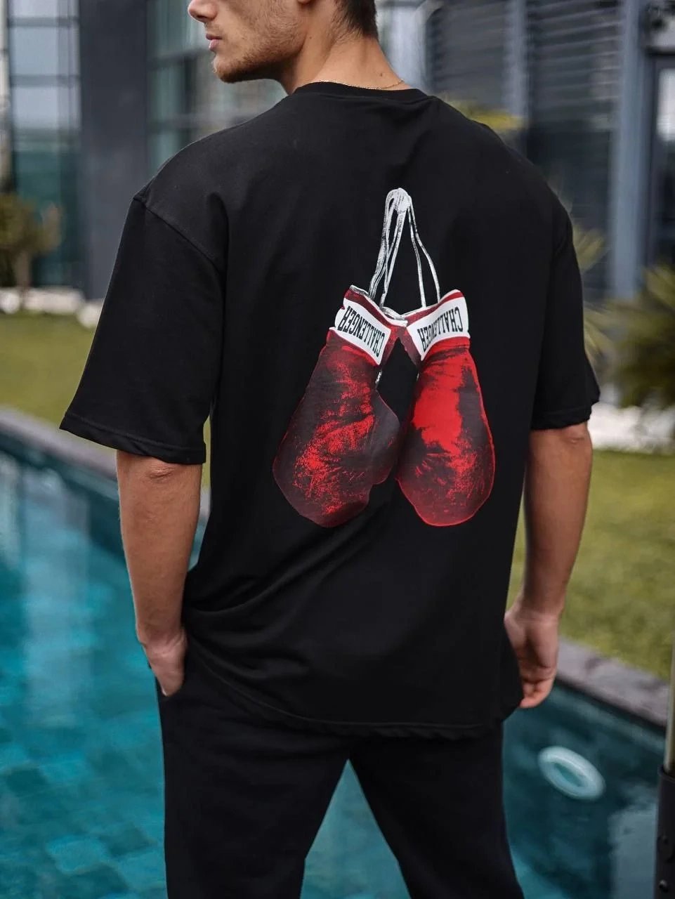 Bărbat Negru Guler Bicicletă Mănuși Box Imprimat Tricou 2