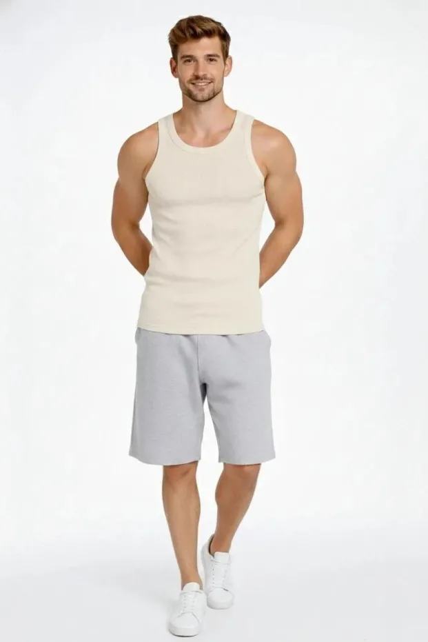 Krém Slim Fit Bordázott Nullás Gallér Hát Nyomott Sport Trikó 3