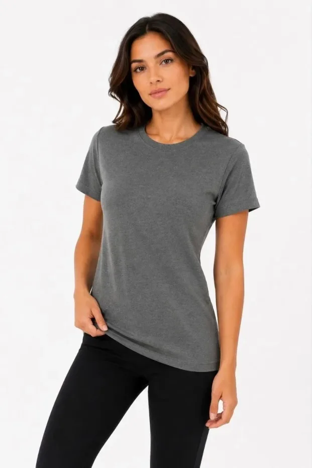 Γυναικείο Ανθρακί Slim Ποδήλατο Λαιμό Basic Τ-Shirt 1