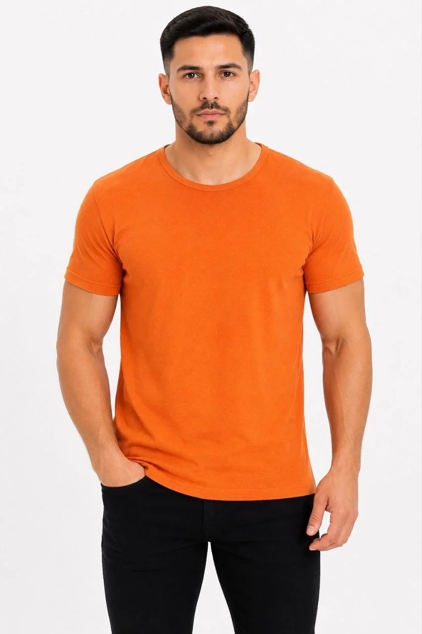 Pánské oranžové slim fit tričko s cyklistickým límcem, krátký rukáv, basic 2