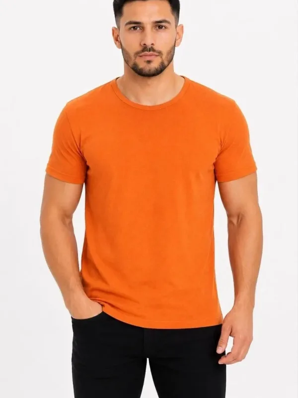 Muška narandžasta slim fit bicikli kragna kratkih rukava basic majica 2