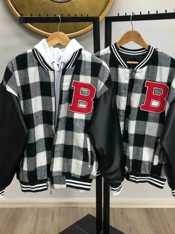 Women's Black Polka Dot Pattern Embroidered College Jacket 2
