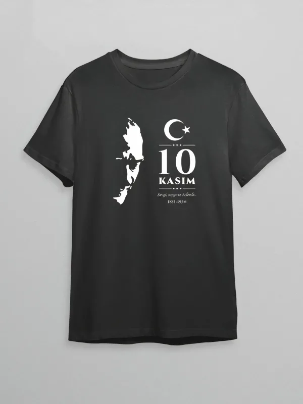 Muška crna oversize bicikl kragna Ataturk silueta print majica 1