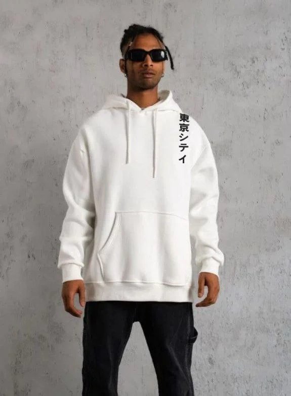 Mêr Spî Oversize 3 Têl Pembeyî Çapkirî Bi Kevanê Sweatshirt