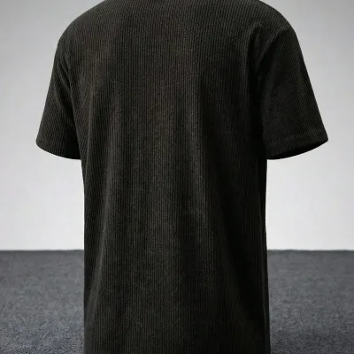 შავი Oversize ნეკნიანი 100% ბამბა Premium T-მაისური 3