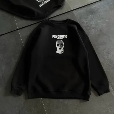 Femea Negru Oversize Guler Bicicletă Imprimat Gros Sweatshirt 2