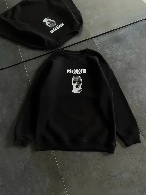 Femea Negru Oversize Guler Bicicletă Imprimat Gros Sweatshirt 2