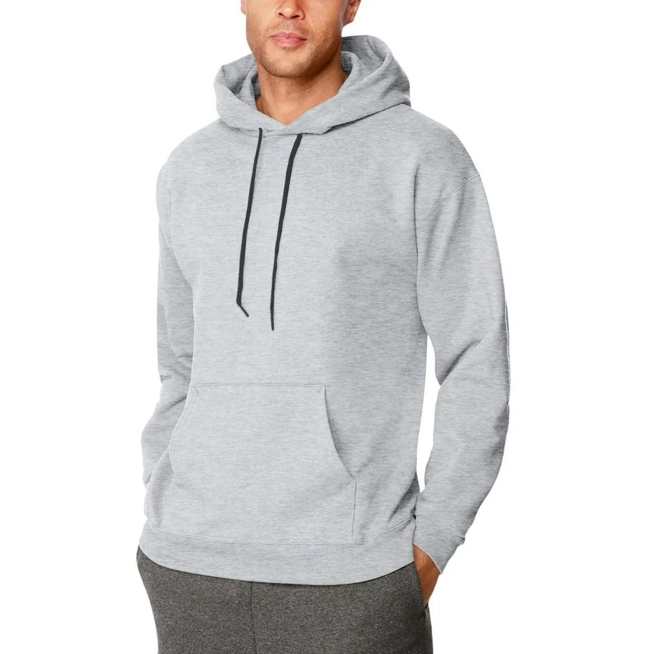 Pánské šedé oversized 3-nitné bavlněné mikiny s kapucí a kapsami