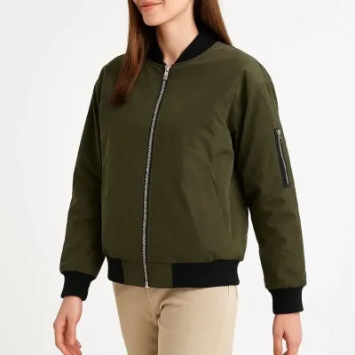Dámská khaki bomber bunda s kapsami, prošívaná, podšitá a voděodolná 2