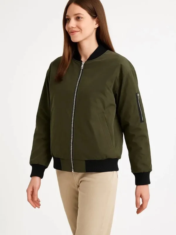 Dámská khaki bomber bunda s kapsami, prošívaná, podšitá a voděodolná 2