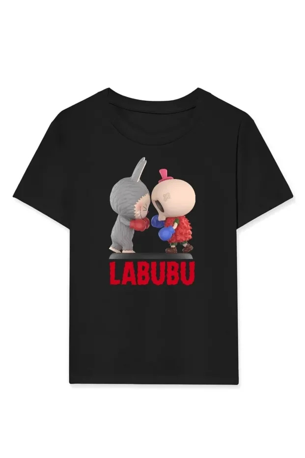 Kız Siyah Labubu Baskılı Oversize Tişört 1