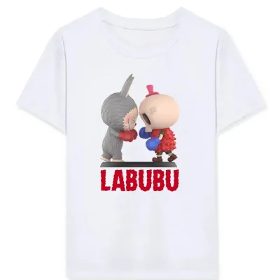 Детски бел Labubu печатен oversize маица 1
