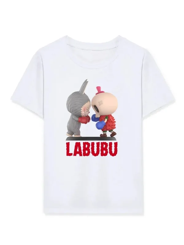 Детски бел Labubu печатен oversize маица 1