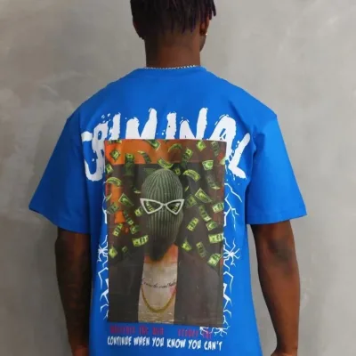 Bluzë për meshkuj, blu, oversized, jakë biçiklete, me printim 2