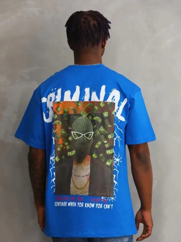 Bluzë për meshkuj, blu, oversized, jakë biçiklete, me printim 2