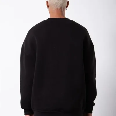Pánský černý cyklistický výstřih 3-nitný bavlněný sweatshirt 2