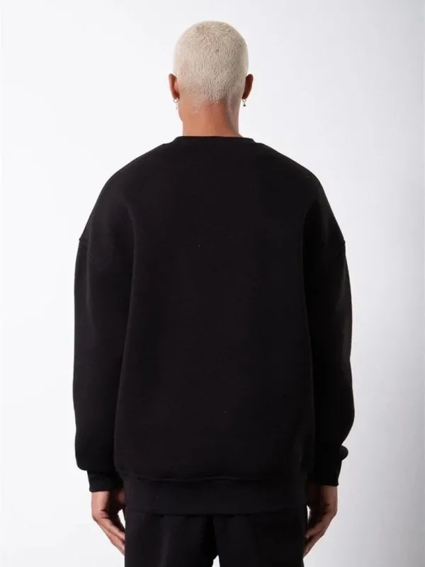 Pánský černý cyklistický výstřih 3-nitný bavlněný sweatshirt 2