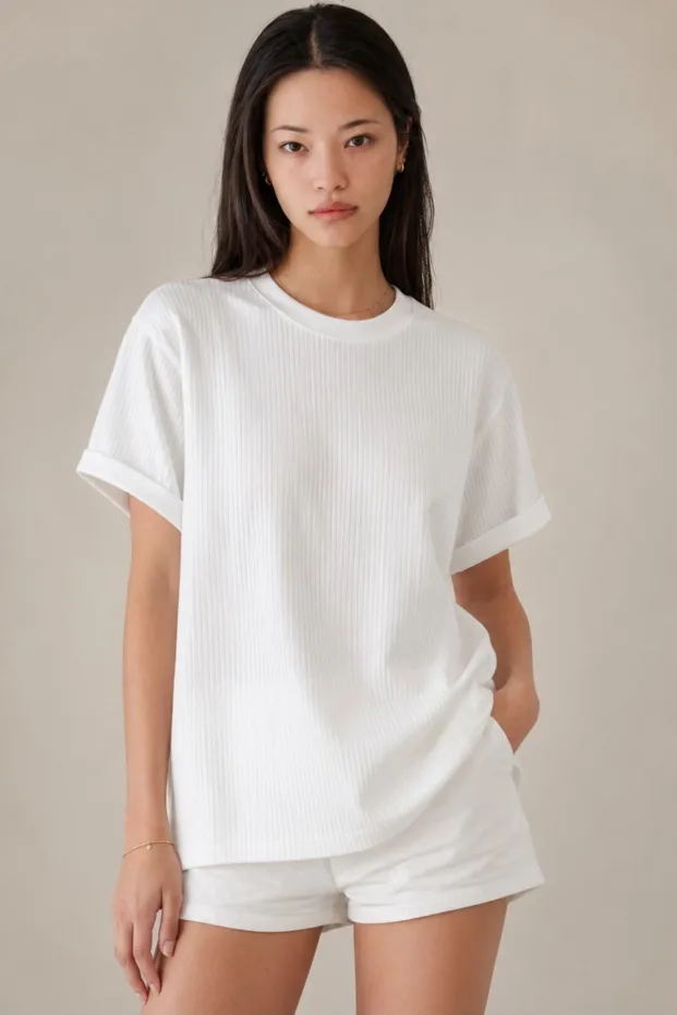 Fehér ribana oversize póló 100% pamut bő szabás 3