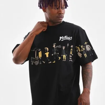 Машки црн oversize принт бицикли јака летна маица 1