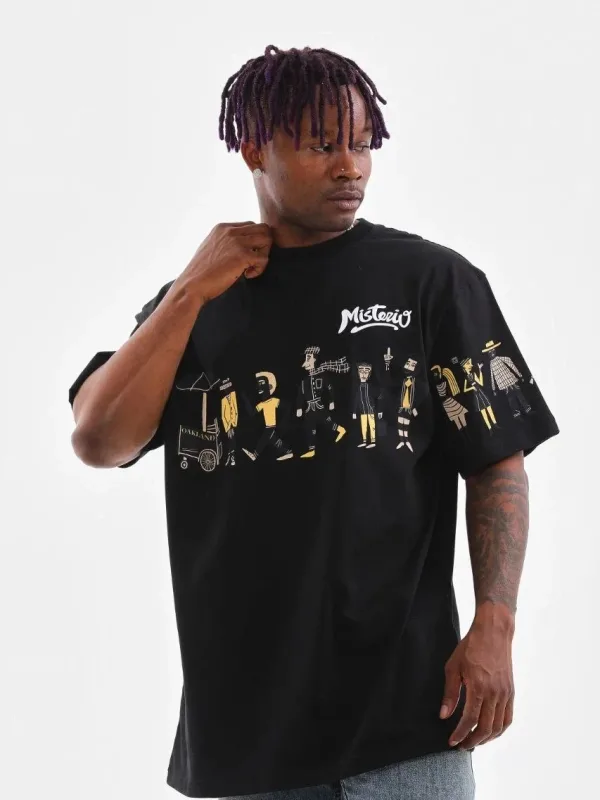 Машки црн oversize принт бицикли јака летна маица 1
