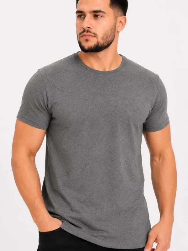 Erkek Antrasit Slim Fit Bisiklet Yaka Kısa Kollu Tişört