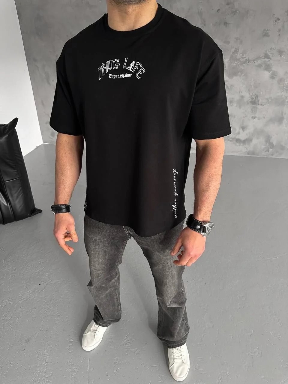 Bărbat Negru Tricou cu Guler Bicicletă Imprimat cu Eșarfă Palestiniană 2